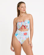 Lottie Hall Summer Bandeau One-piece Swimsuit - White Multi