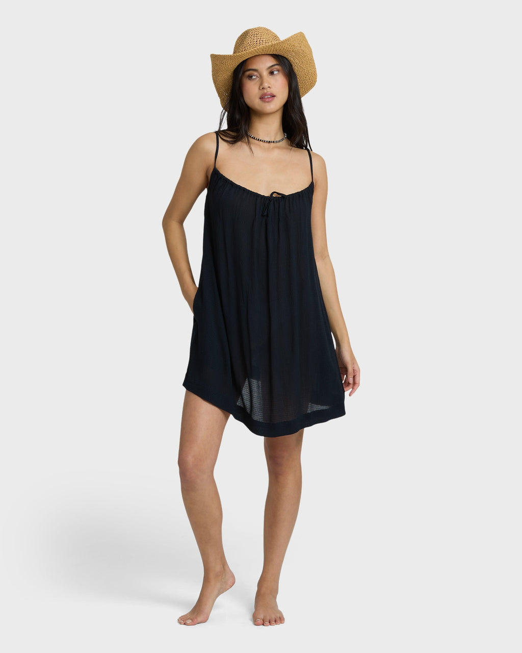 Beach Song Solid Mini Dress - Black Sands