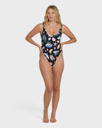 Party Wave Tanker One Piece Swimsuit - Black Pebble