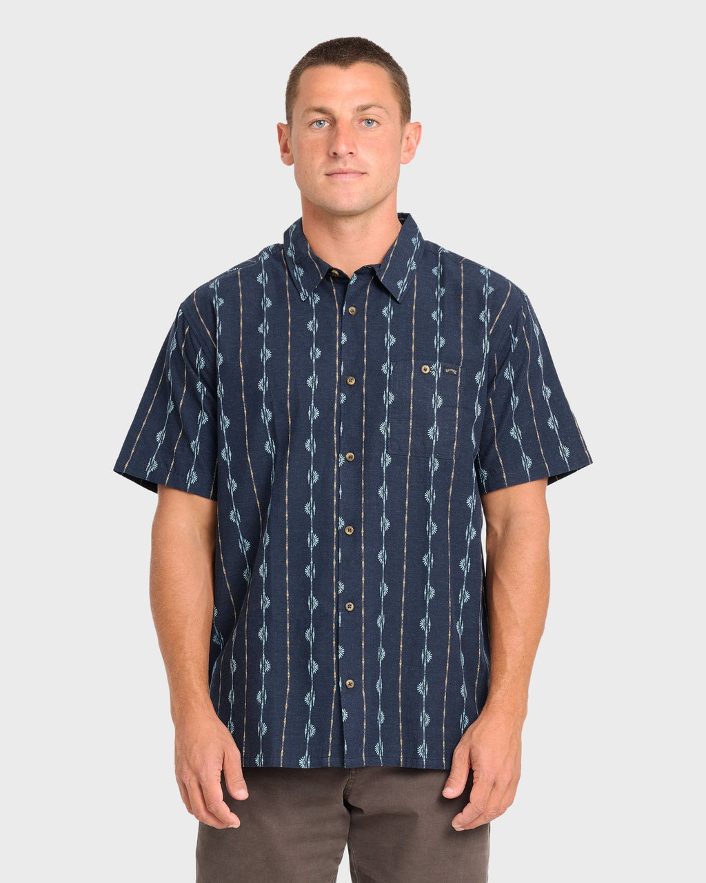 Sundays Jacquard Short Sleeve Woven Shirt - Real Teal