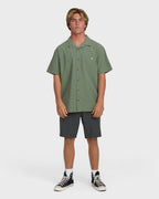 Victoria Vacay Short Sleeve Woven Shirt - Granite Green