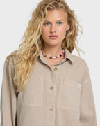 Washed Ashore 2 Long Sleeve Woven Overshirt - Cobblestone